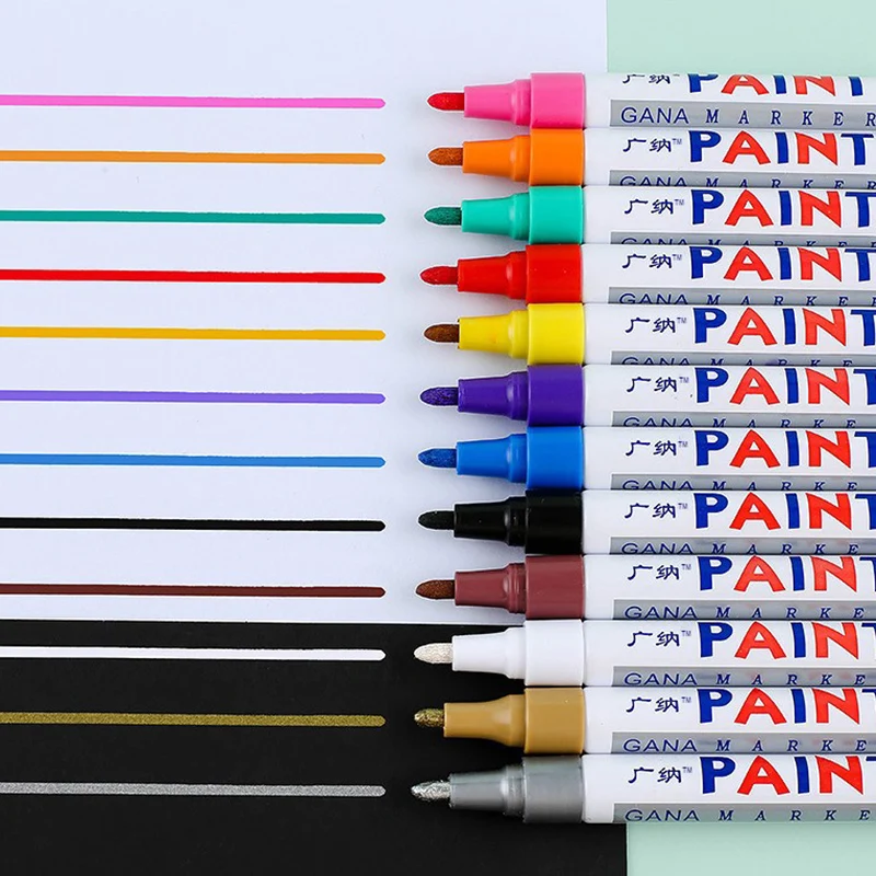 12pcs/lot ABS Marker Pen colorful Waterproof pen Car Tyre Tire Metal Permanent Paint Markers School Office Supplies 
12pcs/lot ABS Marker Pen colorful Waterproof pen Car Tyre Tire Metal Permanent Paint Markers School Office Supplies