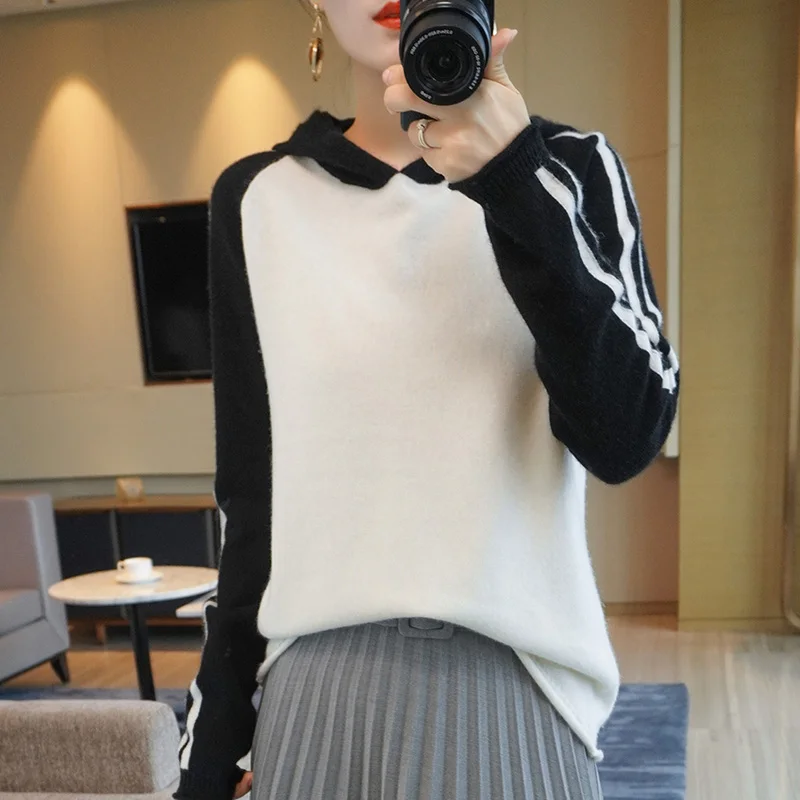 Autumn and Winter New Women's Hooded Sweater Pullover Koose Knit Sweater Large Size Color Matching Base Sweater 100% Wool
Autumn and Winter New Women's Hooded Sweater Pullover Koose Knit Sweater Large Size Color Matching Base Sweater 100% Wool