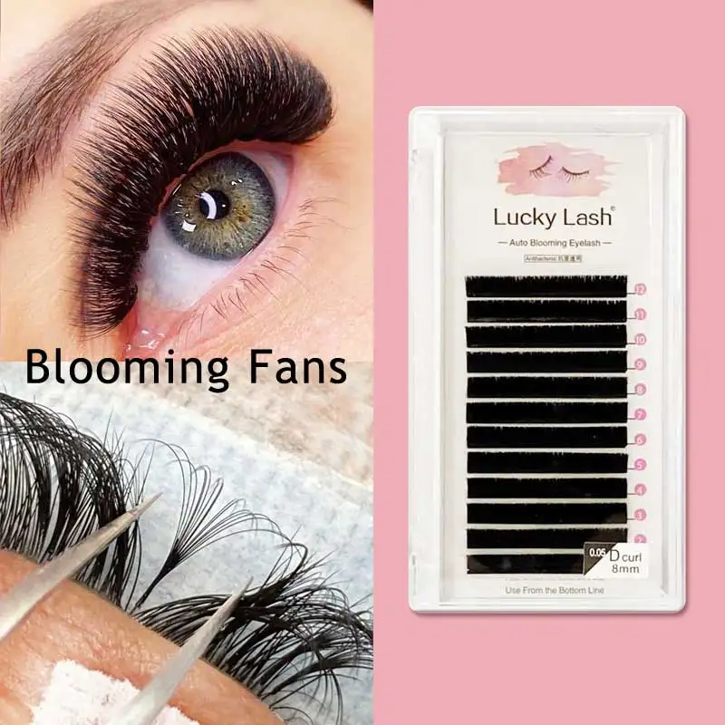 

LUCKY LASH Easy Fan Volume Lashes L Curl Bloom Individual Eyelash Extension Faux Mink Eyelashes soft Natural Camellia Lash