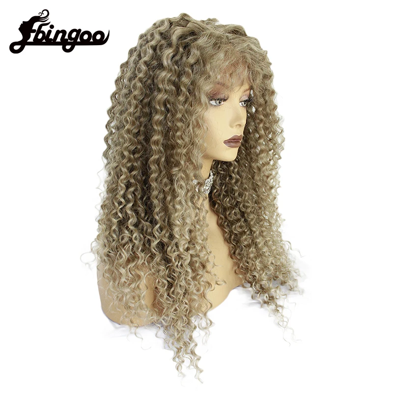 Ebingoo High Temperature Fiber Long Kinky Curly Blond Black Platinum Blonde Synthetic Lace Front Wigs with Baby Hair for Women | Шиньоны и
