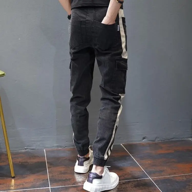 Spring and Summer New Men's Stitching Casual Working Pants Men's Trendy Slim Stretch Jeans Boys Ankle-Tied Jogger Pants
Spring and Summer New Men's Stitching Casual Working Pants Men's Trendy Slim Stretch Jeans Boys Ankle-Tied Jogger Pants
