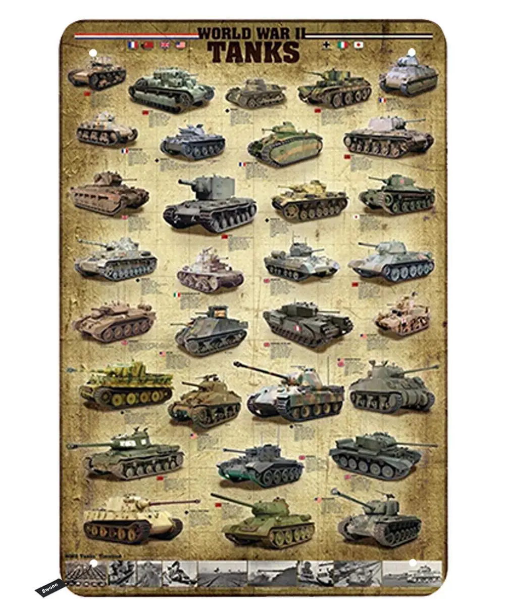 Tanks Print Tin Signs Second World War Kinds of Tanks Vintage Metal Tin Sign for Men Women Wall Decor for Bars Restaurants Cafes 
Tanks Print Tin Signs Second World War Kinds of Tanks Vintage Metal Tin Sign for Men Women Wall Decor for Bars Restaurants Cafes