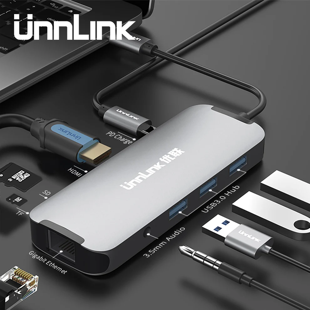 USB концентратор Unnlink типа C 3 5 мм аудио RJ45 Thunderbolt док станция адаптер для MacBook Pro Galaxy