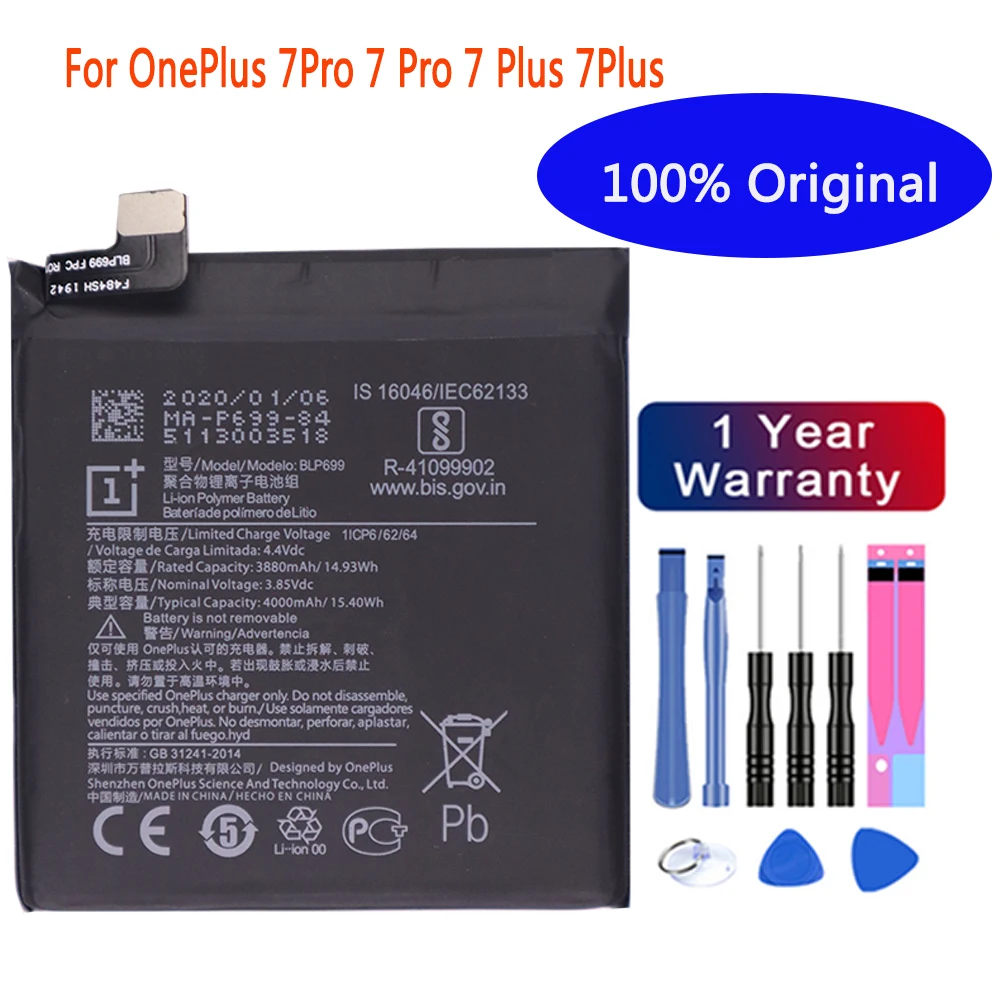 Новый оригинальный сменный аккумулятор 4000 мАч BLP699 для OnePlus 7Pro 7 Pro 7plus 7plus, аккумулятор для сотового телефона с бесплатными инструментами
Новый оригинальный сменный аккумулятор 4000 мАч BLP699 для OnePlus 7Pro 7 Pro 7plus 7plus, аккумулятор для сотового телефона с бесплатными инструментами