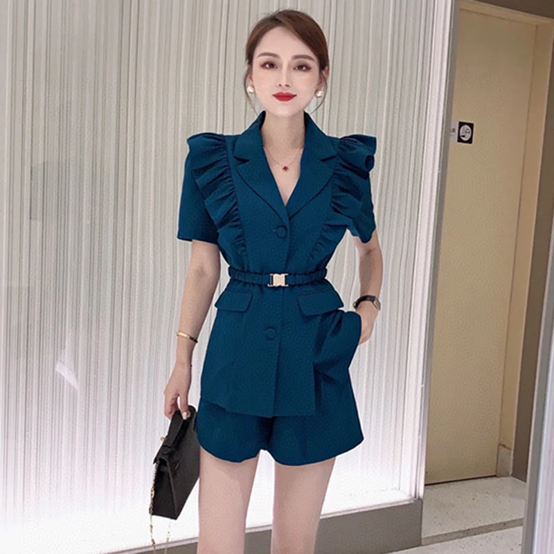 TWOTWINSTYLE Casual Solid Shorts Sets Female Notched Short Sleeve Patchwork Ruffle Blazer High Waist Wide Leg Short Women's Suit
TWOTWINSTYLE Casual Solid Shorts Sets Female Notched Short Sleeve Patchwork Ruffle Blazer High Waist Wide Leg Short Women's Suit