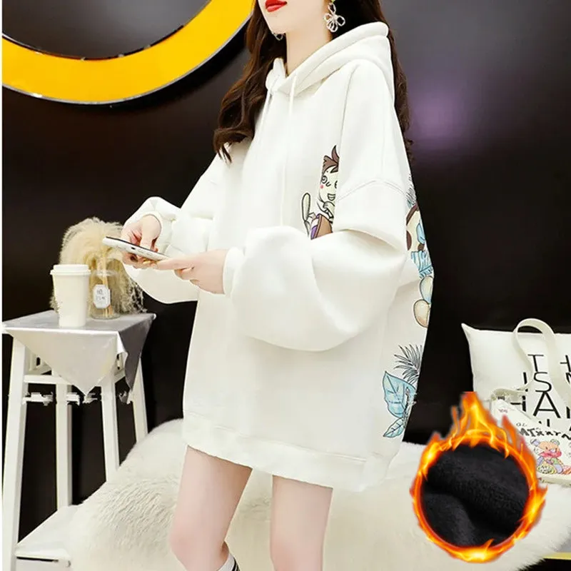 Women's Hooded Sweatshirt Autumn Winter New Printing Cartoon Pattern Pullover Plus Velvet Thick Coat Loose Fashion Commuter Top
Women's Hooded Sweatshirt Autumn Winter New Printing Cartoon Pattern Pullover Plus Velvet Thick Coat Loose Fashion Commuter Top