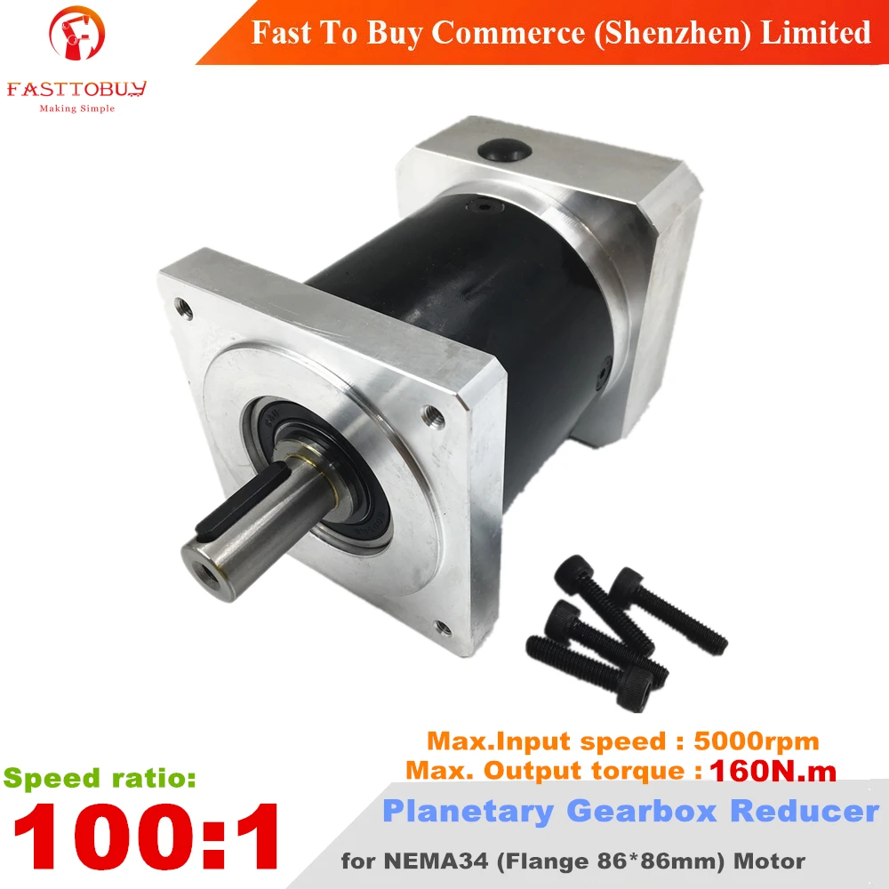 Ratio 100:1Planetary Gearbox Output Shaft 16mm Speed Reducer Max. Input 5000rpm, Max. Torque 160Nm for CNC NEMA34 Stepper Motor
Ratio 100:1Planetary Gearbox Output Shaft 16mm Speed Reducer Max. Input 5000rpm, Max. Torque 160Nm for CNC NEMA34 Stepper Motor