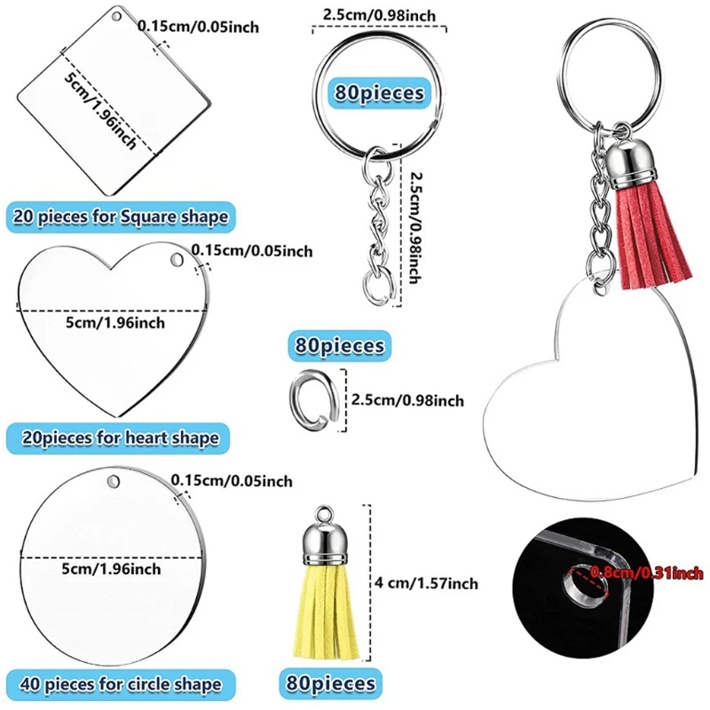 320Pieces Acrylic Keychain Blank Key Rings Set Include 80 Pieces Keychain Blanks 
320Pieces Acrylic Keychain Blank Key Rings Set Include 80 Pieces Keychain Blanks