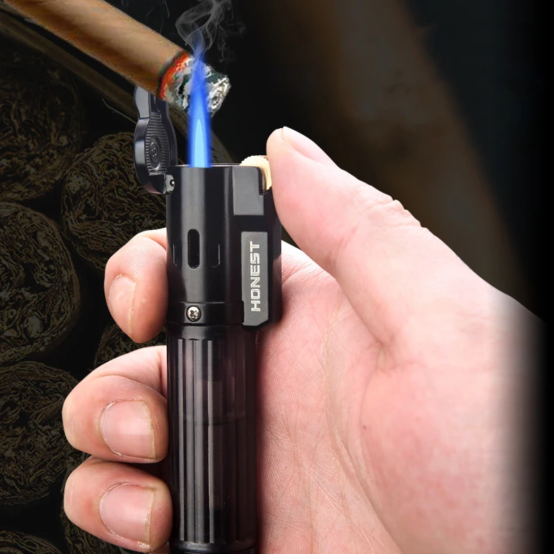 HONEST New Gas Lighter Spray Gun Cigar Accessories Blue Flame Butane Lighter Windproof Transparent Fuel Tank Gadget for Men
HONEST New Gas Lighter Spray Gun Cigar Accessories Blue Flame Butane Lighter Windproof Transparent Fuel Tank Gadget for Men