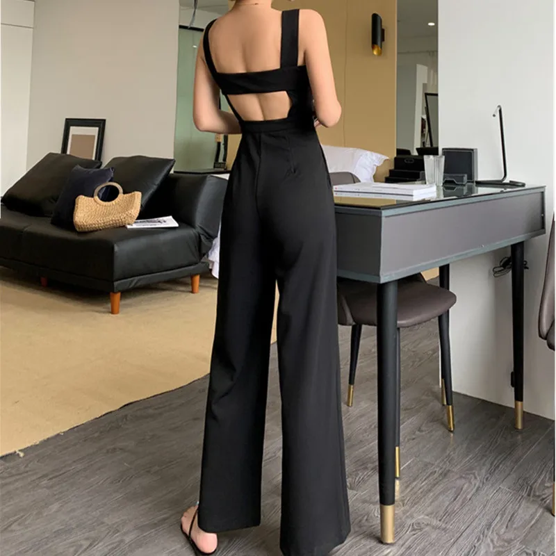 2021 New Summer Elegant Jumpsuit Wide Leg Pants Black Jumpsuit Womens Sexy backless Rompers Casual Overalls Strap Solid Romper
2021 New Summer Elegant Jumpsuit Wide Leg Pants Black Jumpsuit Womens Sexy backless Rompers Casual Overalls Strap Solid Romper