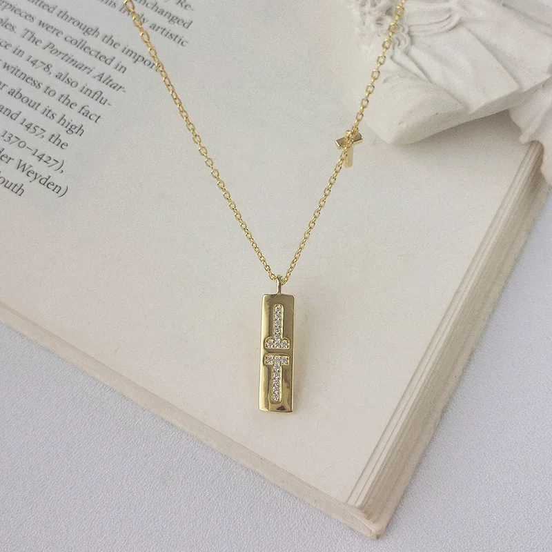 ElfoPlataSi Real 100% 925 Sterling Silver Cute Sweet T Dazzling CZ Pendant Short Necklace For Women Wedding Jewelry Gift DS1799 | Украшения