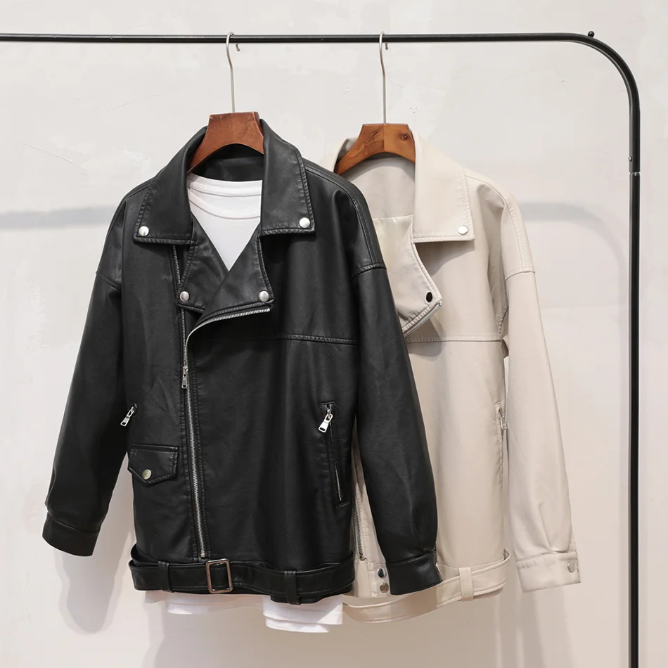 Ailigou High Quality 2020 Spring Black PU Leather Loose Turn-down Collar Zipper Fashion New Women's Wild Jacket
Ailigou High Quality 2020 Spring Black PU Leather Loose Turn-down Collar Zipper Fashion New Women's Wild Jacket