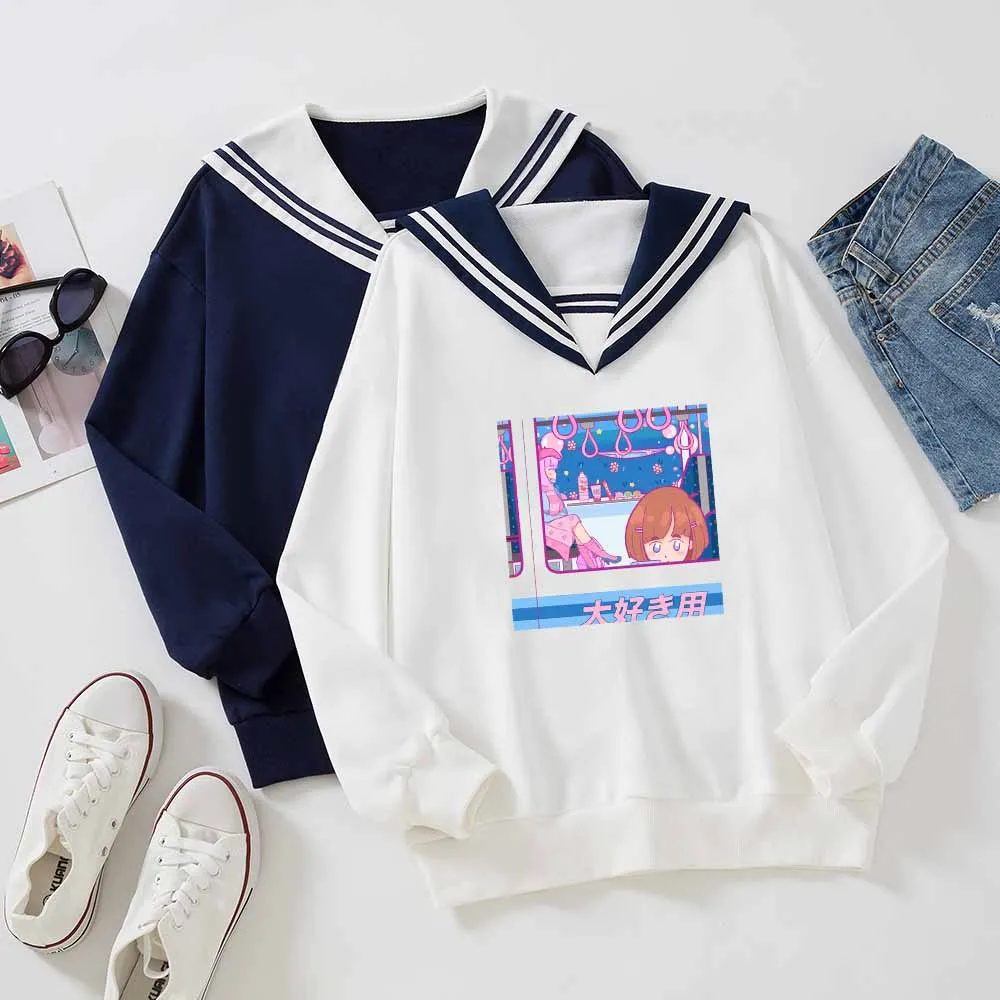 Harajuku Kawaii Sailor Collar Sweatshirt Women Cartoon Cute Print Oversized Hoodie Long Sleeve Casual Japan Style Girls Clothes
Harajuku Kawaii Sailor Collar Sweatshirt Women Cartoon Cute Print Oversized Hoodie Long Sleeve Casual Japan Style Girls Clothes
