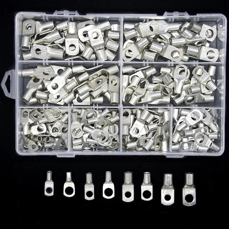 

240PCS Copper Tube Wire Ring Crimp Terminals Lug Battery Welding Terminals Bare Electrical Wire Connectors Assortment Kit