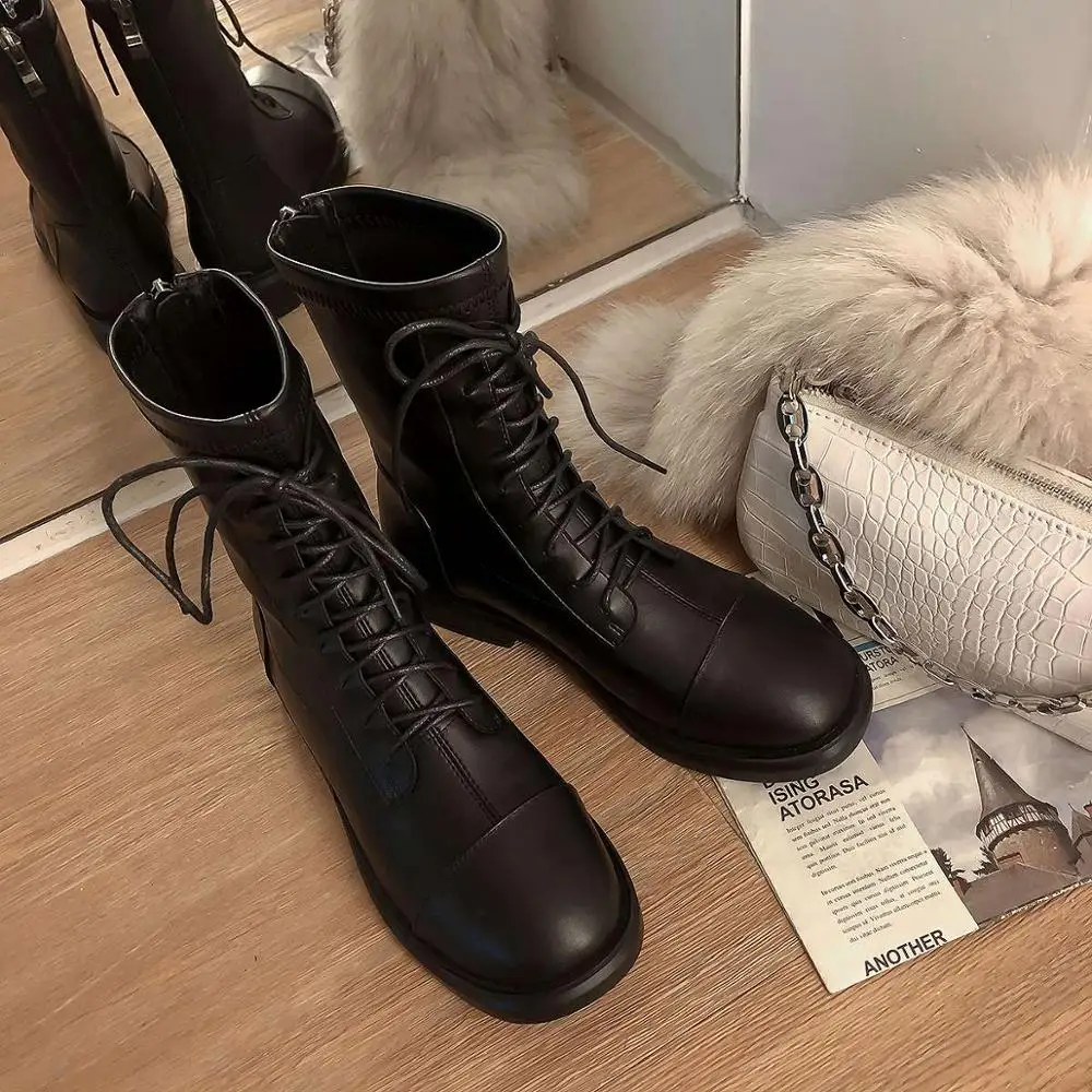 Lenkisen hot sale new genuine leather round toe med heel winter shoes women cross-tied young lady handsome mid-calf boots L5f1
Lenkisen hot sale new genuine leather round toe med heel winter shoes women cross-tied young lady handsome mid-calf boots L5f1