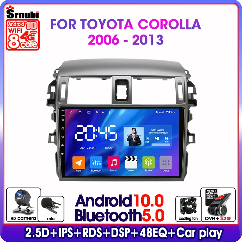Android10.0 2Din для Защитные чехлы сидений сшитые специально Toyota Corolla E140/150 2006 2013 4G сети Wi