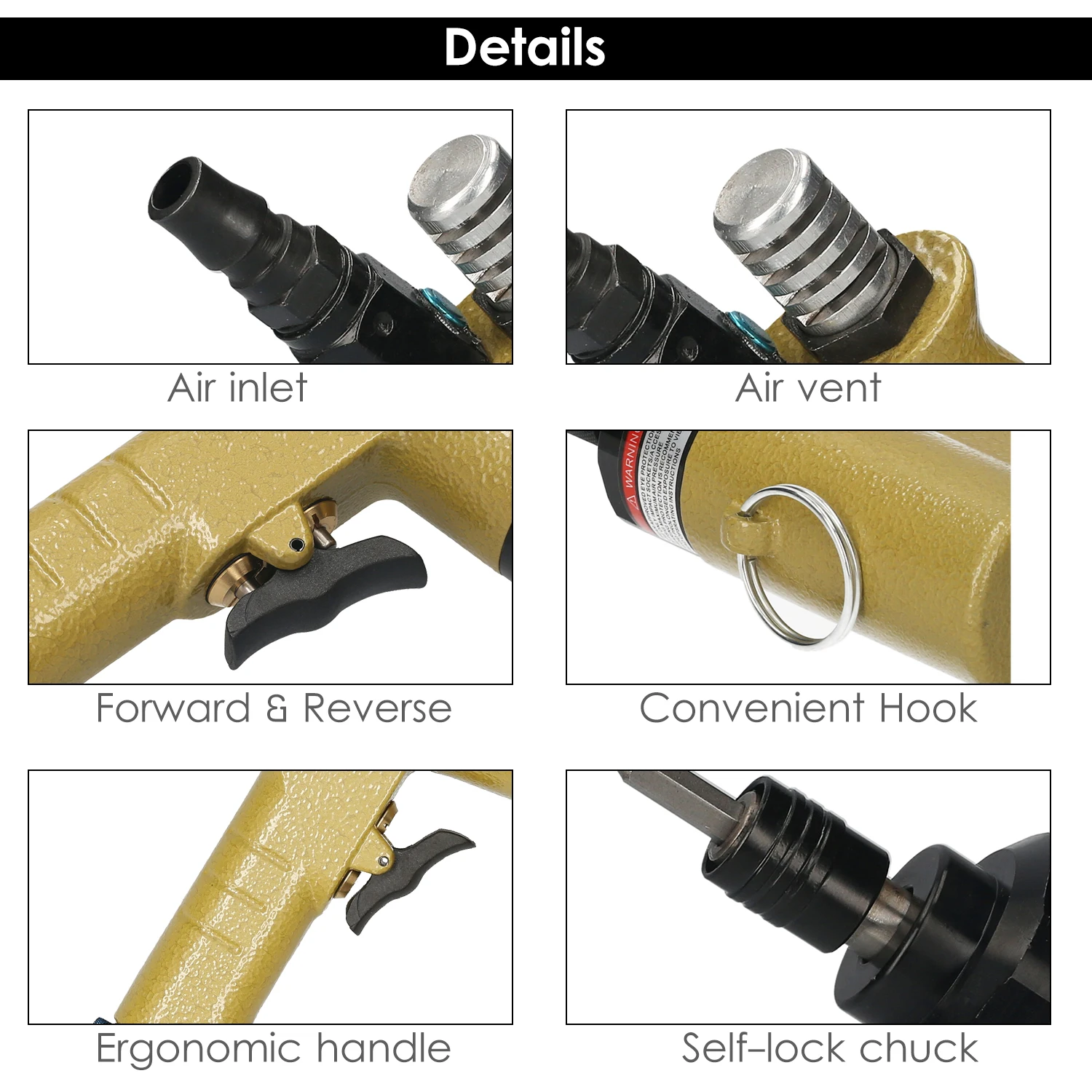 Air Screw Driver Pneumatic Screwdriver Pistol Air Screwdriver with Self-Lock Chuck Forward & Reverse for Screwing and Unscrewing
Air Screw Driver Pneumatic Screwdriver Pistol Air Screwdriver with Self-Lock Chuck Forward & Reverse for Screwing and Unscrewing