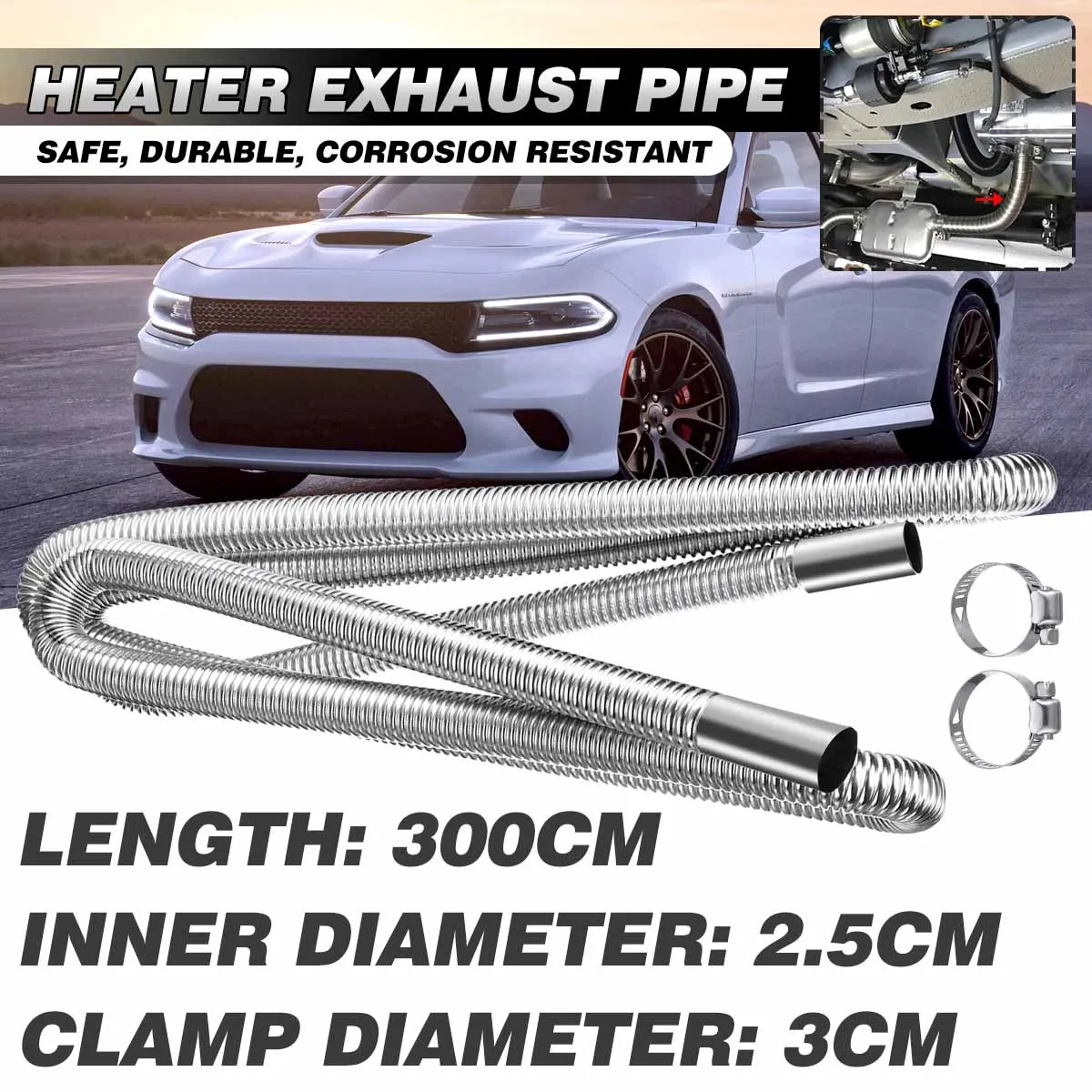 300cm Air Parking Heater Exhaust Pipe Stainless Steel Gas Vent Hose Tube Air Diesel Parking Heaters Accessories
300cm Air Parking Heater Exhaust Pipe Stainless Steel Gas Vent Hose Tube Air Diesel Parking Heaters Accessories