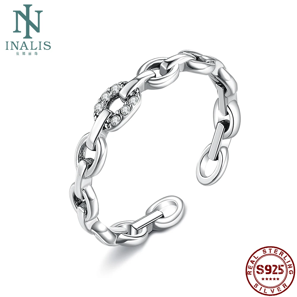 INALIS 925 Sterling Silver Opening Geometric Chain Ring For Women Cubic Zirconia Female Finger Rings Wedding Statement Jewelry
INALIS 925 Sterling Silver Opening Geometric Chain Ring For Women Cubic Zirconia Female Finger Rings Wedding Statement Jewelry