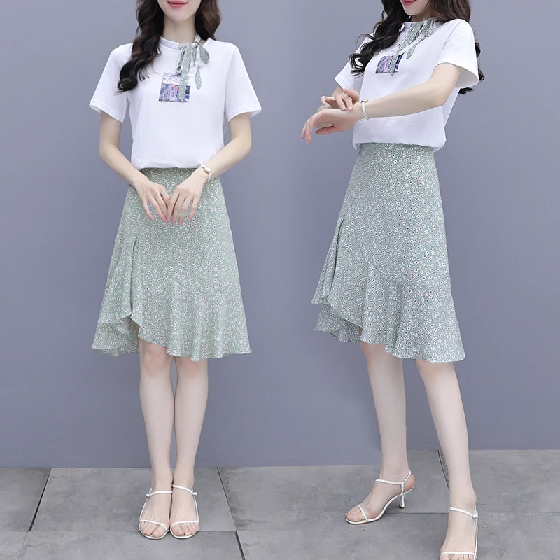 new summer fashion bow neck floral printing irregular two-piece sets short sleeves sweet style women's clothing female
new summer fashion bow neck floral printing irregular two-piece sets short sleeves sweet style women's clothing female