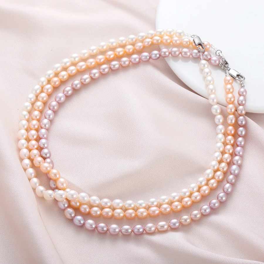 wholesale New Fashion Simple Wild natural freshwater pearl AAA grain shape white necklace 925 sterling silver clasp | Украшения и