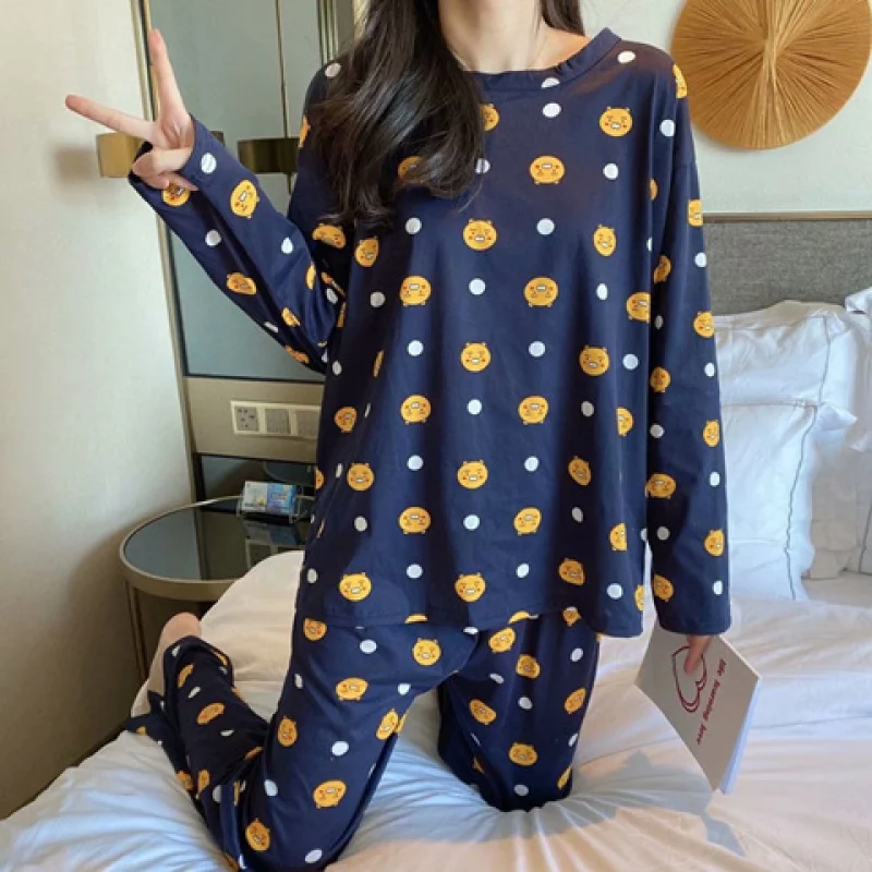 

New Pajamas Set Women Autumn Cute Cartoon Print Pajama Set Women Two-pieces Long Sleeve Sleepwear Woman Home Clothes for Girl