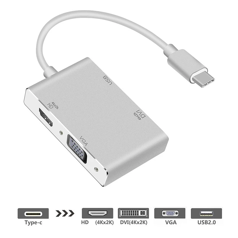 4 in 1 Type C Extenter VGA DVI USB 2.0 Output Hub 4K 1080P 3D Video Converter for Macbook HDTV
4 in 1 Type C Extenter VGA DVI USB 2.0 Output Hub 4K 1080P 3D Video Converter for Macbook HDTV