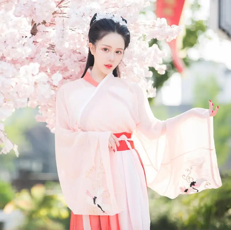HanFu fairy cotton Embroidered Female Fairy Crane Crossed Sleeve vest+jacket Skirt waist-to-waist Daily Summer ancient Suit Tang 
HanFu fairy cotton Embroidered Female Fairy Crane Crossed Sleeve vest+jacket Skirt waist-to-waist Daily Summer ancient Suit Tang