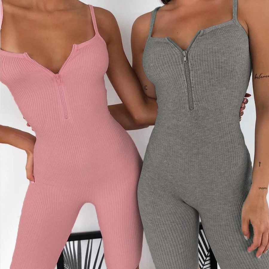 Casual V-neck Zipper Female Romper Summer Clothes Playsuits Fitness Hight Solid Sportswear Jumpsuit Women Jumpsuit Wholesale
Casual V-neck Zipper Female Romper Summer Clothes Playsuits Fitness Hight Solid Sportswear Jumpsuit Women Jumpsuit Wholesale