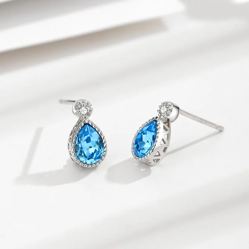 

New Ocean Heart S925 Sterling Silver Stud Earrings for Women Austrian Crystal Mermaid Tear Retro stud earrings fashion jewelry