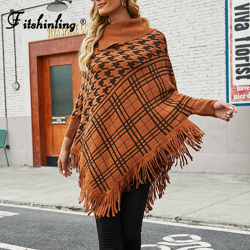 Fitshinling Vintage Plaid Poncho Femme Winter Turtleneck Sweater Knitwear Batwing Sleeve Oversized Capes Fringe Boho Shawl New
Fitshinling Vintage Plaid Poncho Femme Winter Turtleneck Sweater Knitwear Batwing Sleeve Oversized Capes Fringe Boho Shawl New