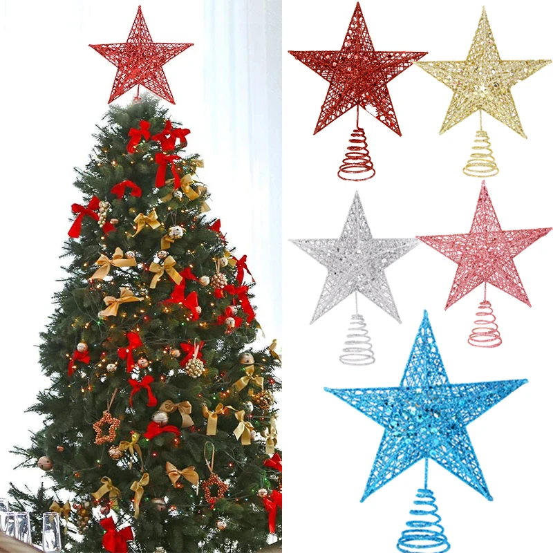 

Украшение для рождественской елки, пятиконечная звезда, украшение для рождественской елки, золото, серебро, красный, орнамент с рождественской елкой