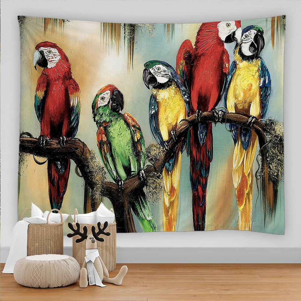 

Colorful Parrot Toucan Printed Hanging Tapestry Wall Hanging Tapestries Boho Bedspread Yoga Mat Blanket 200*150cm