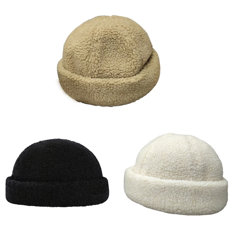 

Simple Sailor Hat Docker Lambswool Brimless Landlord Hat Adjustable Autumn Winter for Handsome Boy Girl Couple G5AE