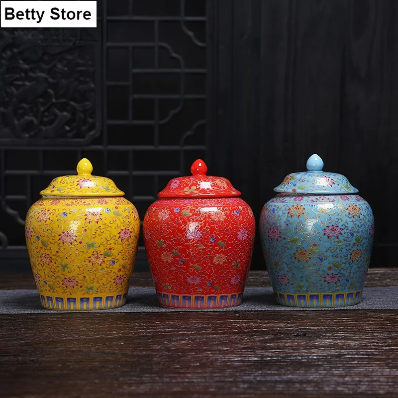 

Creative Enamel Ceramic Tea Caddy Flower Vine Sealed Jar Gift Household Large-capacity Storage Jar Kitchen Container Porcelain