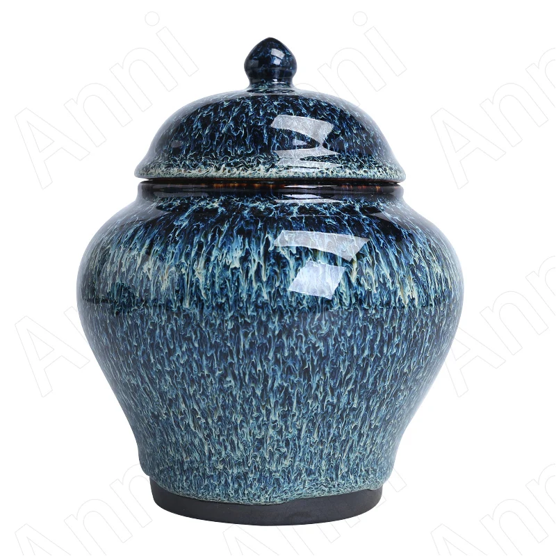 

Kiln Change Gourd Ceramic Tea Storage Chinese Vintage Sealed Tianmu Glaze Double Layer Sub-format Tin Cans Organizer Container