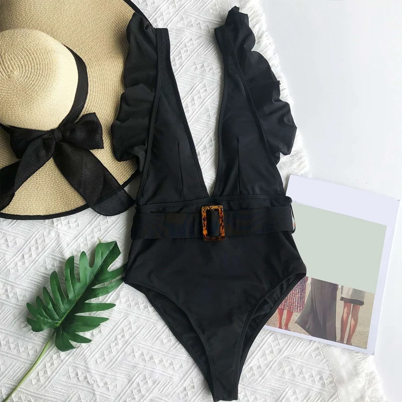 Women Bodysuit One Piece Ruffle Swimsuit Female Belt Swimwear Deep V Neck Swimsuit Vintage Bathing Beach Suit
Women Bodysuit One Piece Ruffle Swimsuit Female Belt Swimwear Deep V Neck Swimsuit Vintage Bathing Beach Suit