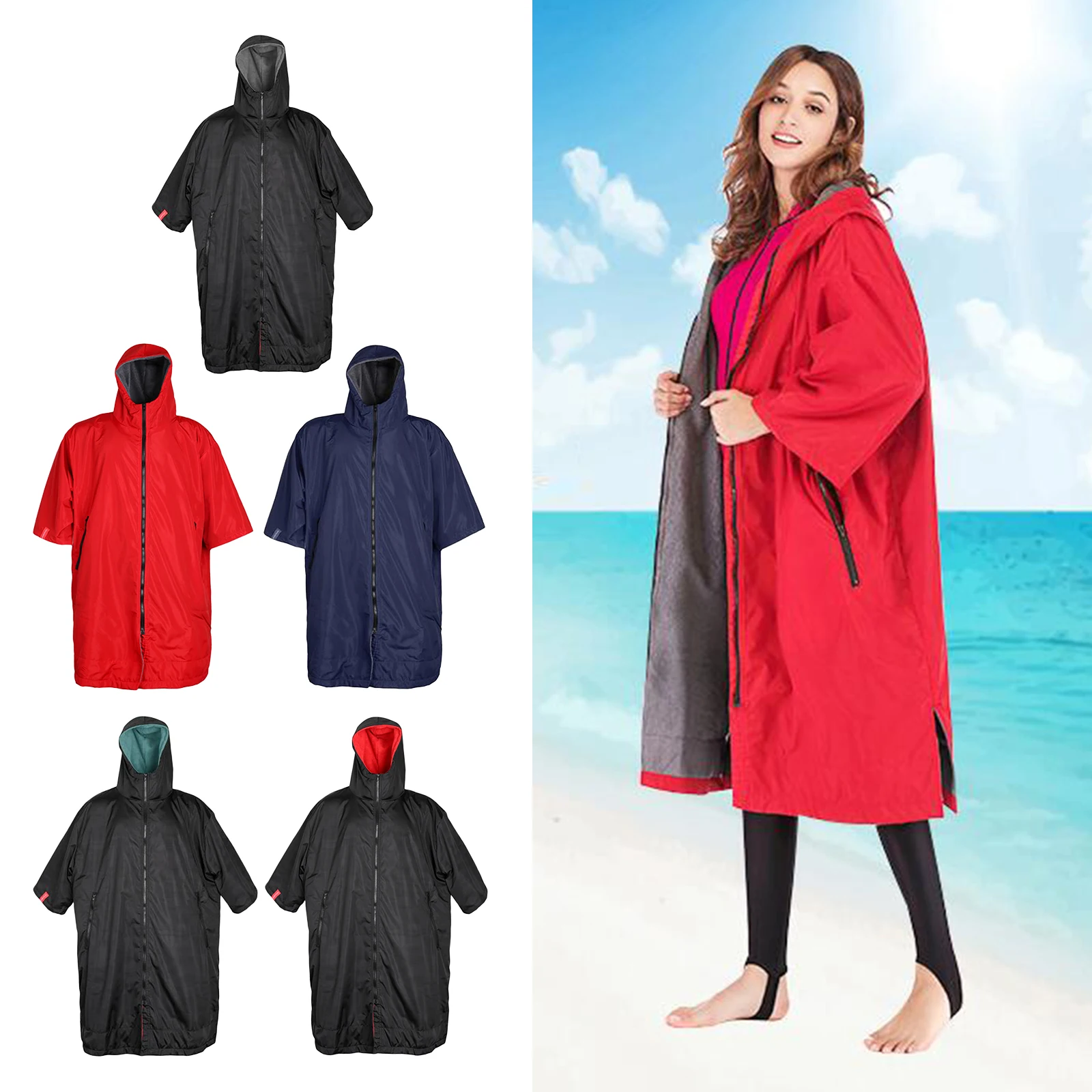 Waterproof Surf Changing Robe Outdoor Coat Fleece Lined Jacket Keeping Warm Dry Oversized Poncho for Swimming Surfing Beach | Спорт и