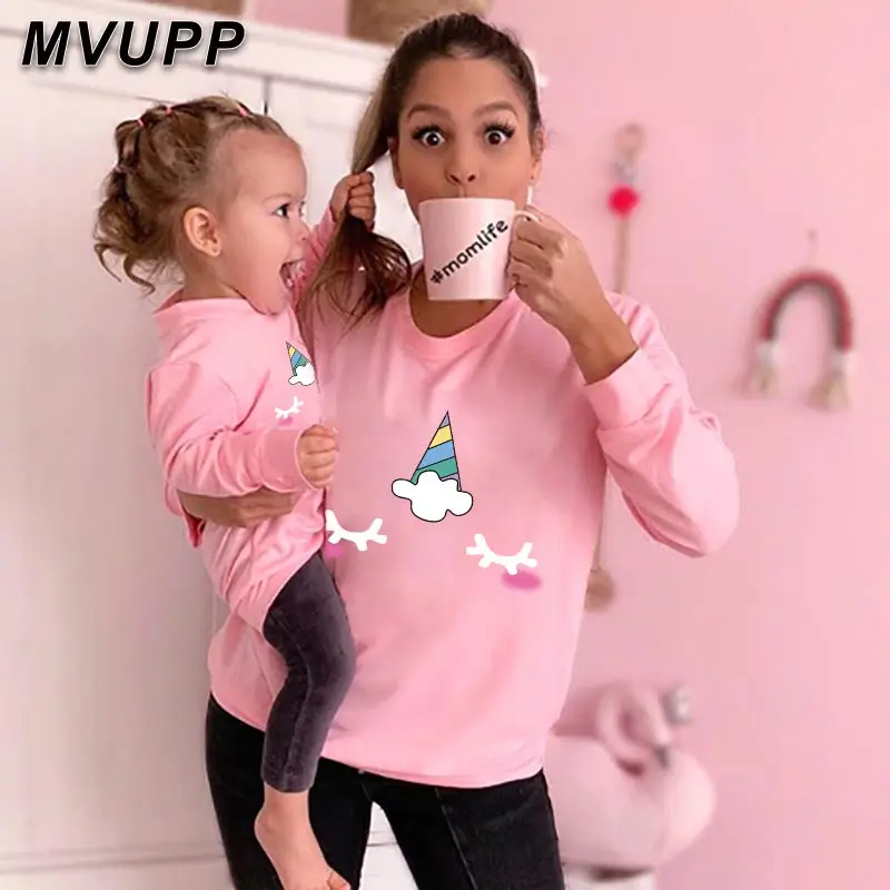 MVUPP Розовая Одежда для мамы и дочки Детские свитшоты Одинаковая одежда семьи Мама