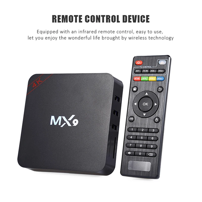 MX9 Network Player Network Set-top Box 4K Quad Core 1GB RAM 8GB ROM Android 4.4 TV BOX 2.0 2.4GHz WiFi Supports XBMC DLNA 3D-HD
MX9 Network Player Network Set-top Box 4K Quad Core 1GB RAM 8GB ROM Android 4.4 TV BOX 2.0 2.4GHz WiFi Supports XBMC DLNA 3D-HD
