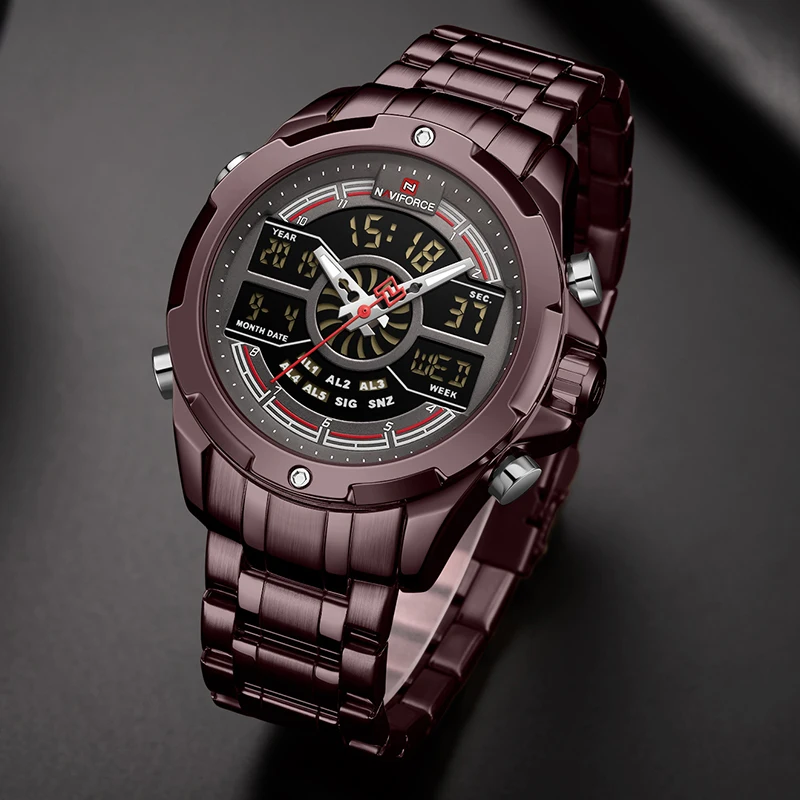 Luxury Brand Men's Watches NAVIFORCE Fashion Dual Display Men Business Quartz Watch Analog Digital LED Waterproof Wrist Watches
Luxury Brand Men's Watches NAVIFORCE Fashion Dual Display Men Business Quartz Watch Analog Digital LED Waterproof Wrist Watches