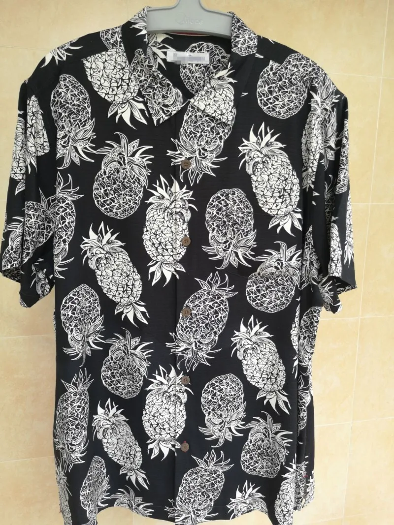 Фото Рубашка мужская с принтом ананасов шелковая Повседневная - купить