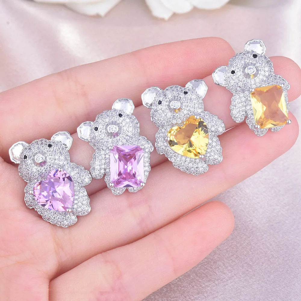 Cute Chic Bears Yellow Pink Crystal Citrine Quartz Gemstones Diamonds Earrings for Women White Gold Silver Color Jewelry Gifts
Cute Chic Bears Yellow Pink Crystal Citrine Quartz Gemstones Diamonds Earrings for Women White Gold Silver Color Jewelry Gifts