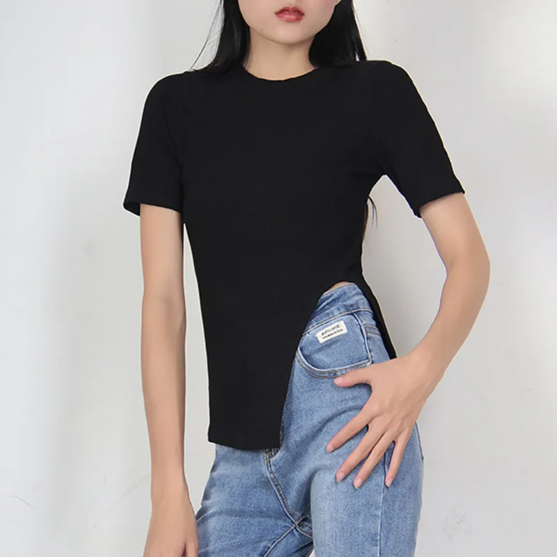 LANMREM Asymmetric Side Split Short Sleeve Black T-shirt Women's Round Neck Pullover Slim Top Women Fashion 2021 New 2T1347
LANMREM Asymmetric Side Split Short Sleeve Black T-shirt Women's Round Neck Pullover Slim Top Women Fashion 2021 New 2T1347