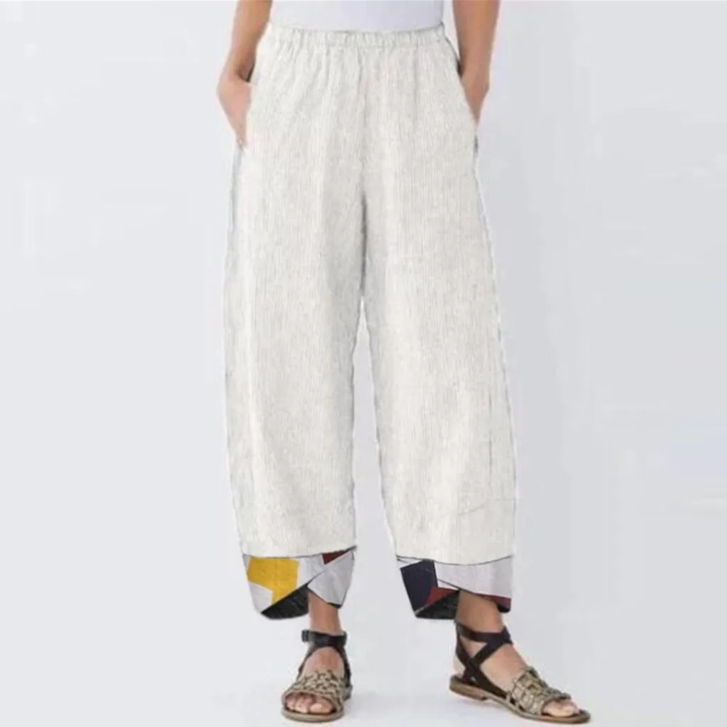 Vintage Cotton Linen Print Pants Women Summer Elastic Waist Trousers Pantalon Casual Asymmetrical Loose Cropped Leg Pants
Vintage Cotton Linen Print Pants Women Summer Elastic Waist Trousers Pantalon Casual Asymmetrical Loose Cropped Leg Pants