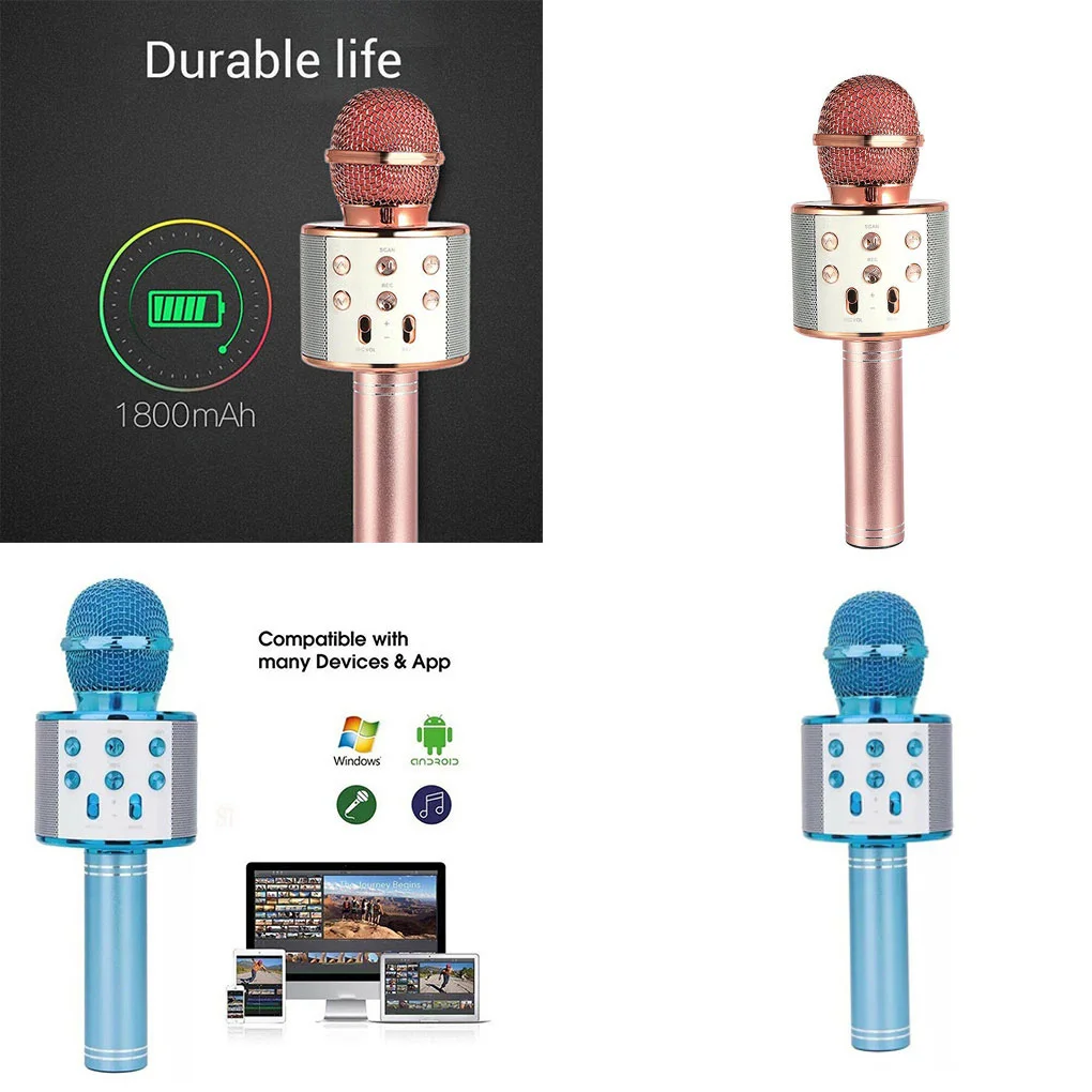 Беспроводной микрофон для караоке WS858 ручной с поддержкой Bluetooth записи пения