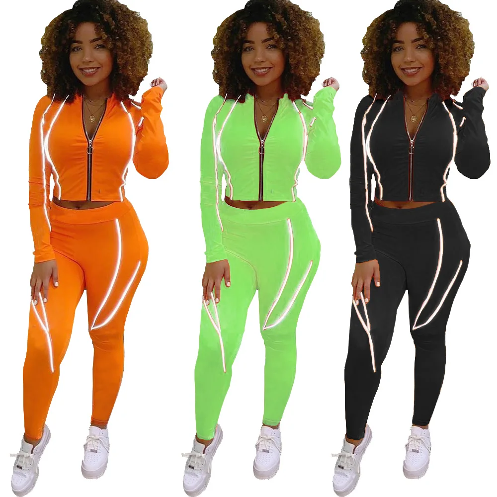 Slim Elegant Casual European And American Women's Long Sleeve Fluorescent Leisures Sports Pants Two-Piece Set L0318
Slim Elegant Casual European And American Women's Long Sleeve Fluorescent Leisures Sports Pants Two-Piece Set L0318