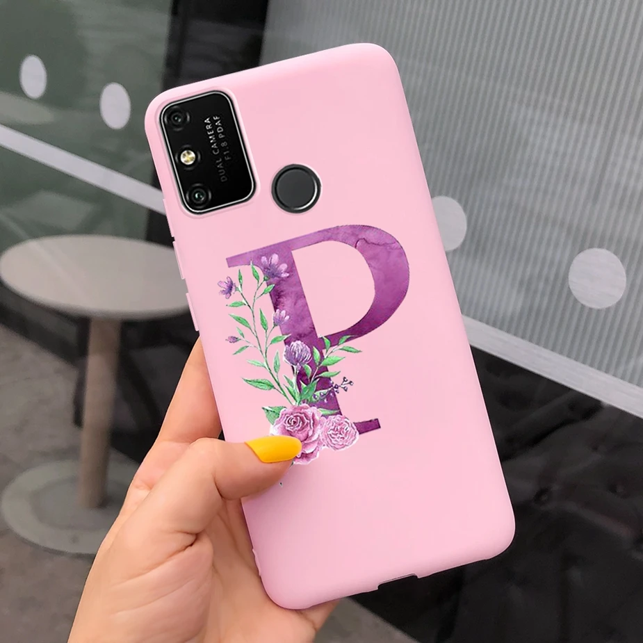 Чехол для Honor 9A мягкий силиконовый чехол с надписями пара мягких чехлов розового