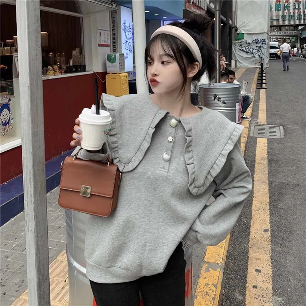 Oversize Doll collar Sweatshirt Women Fashion Korean Femme Clothing Solid Lovely All-match Thicken Ladies Hoodies
Oversize Doll collar Sweatshirt Women Fashion Korean Femme Clothing Solid Lovely All-match Thicken Ladies Hoodies