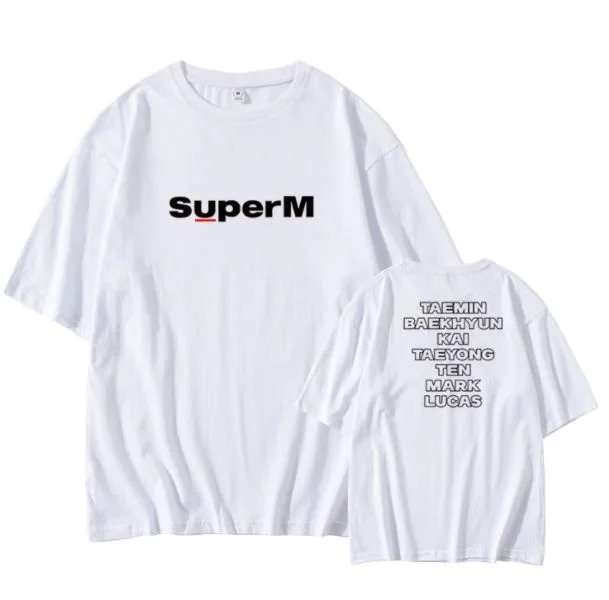 Летняя футболка kpop super m с принтом названий всех участников коротким рукавом